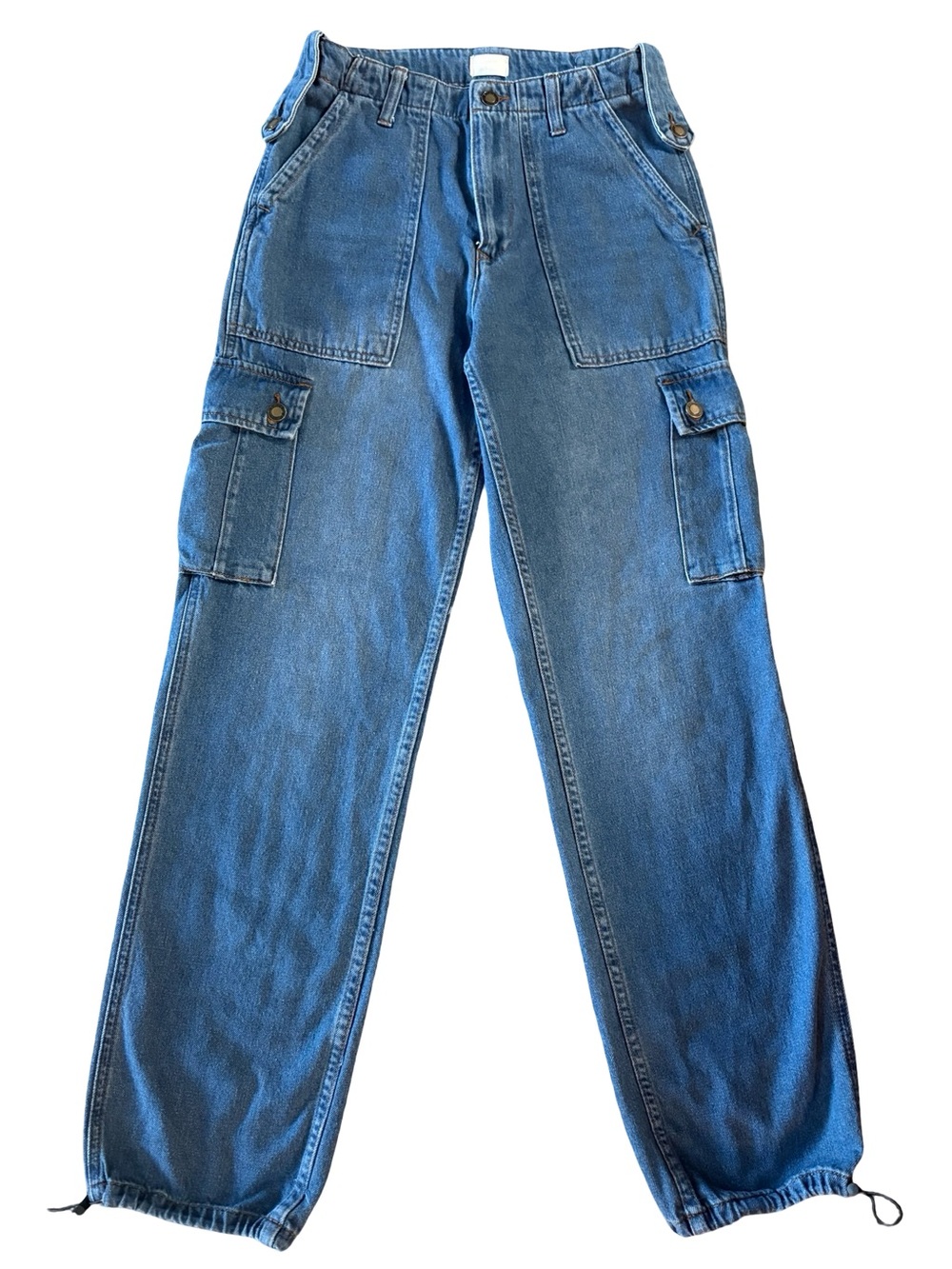 Simple Society Women's Soft Blue Denim Cargo Pants with Drawstring Hem Size 26/3